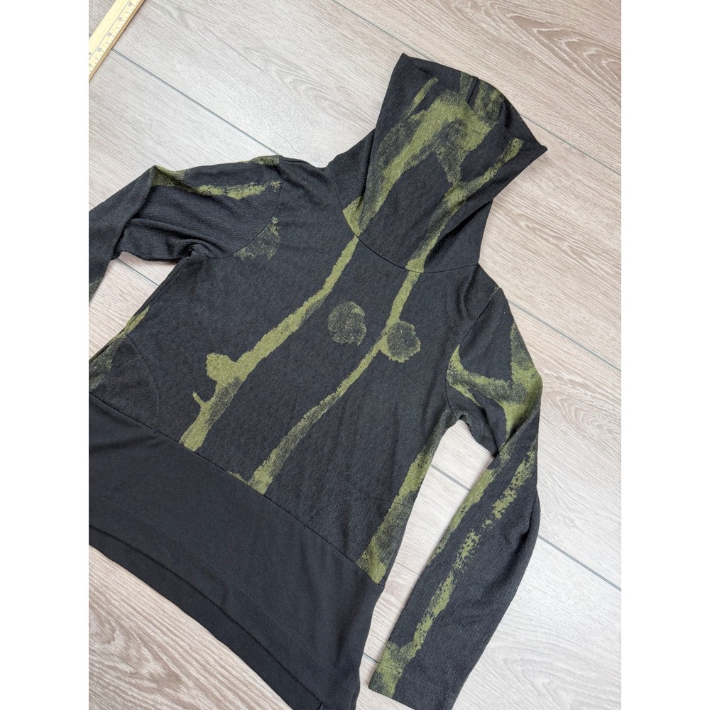 Terra Women Top Cowl Neck Abstract Print Long Sleeve Black Green XS